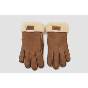 UGG Australia Shearling Turn Cuff Gloves Size Medium Chestnut Water Resistant